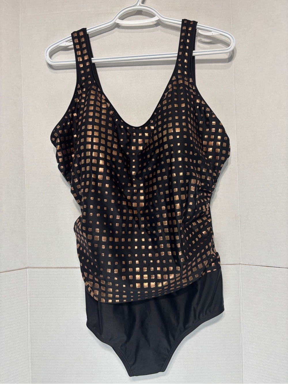 Silhouette Solution 18D Black & Gold Square-Print One-Piece Swimsuit Resortwear